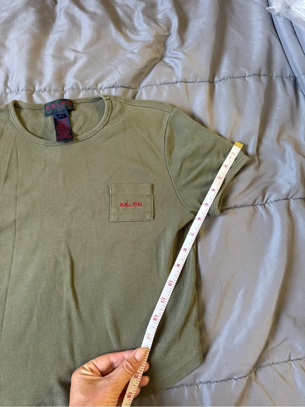 Ralph Lauren Olive Cropped Tee with Red Embroidery